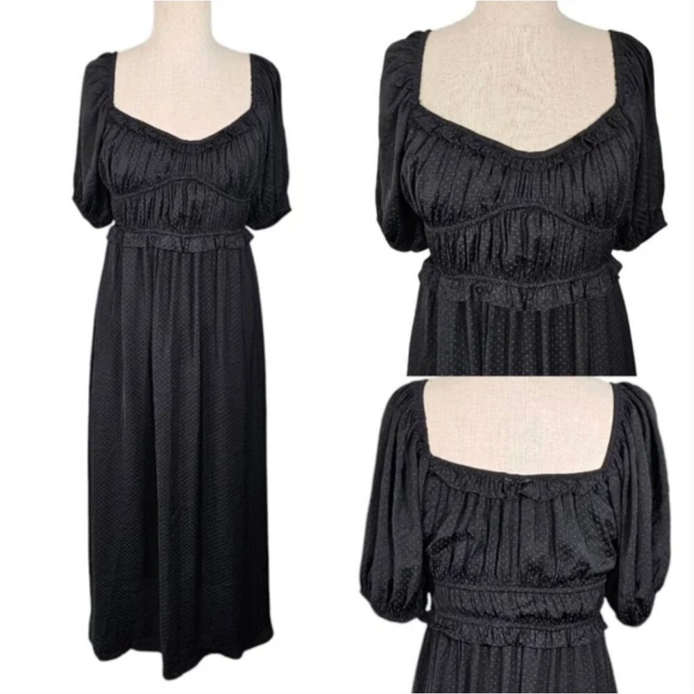 dRA Women's Los Angeles Micro Polka Dot Smocked Top Black Midi Dress Size Small